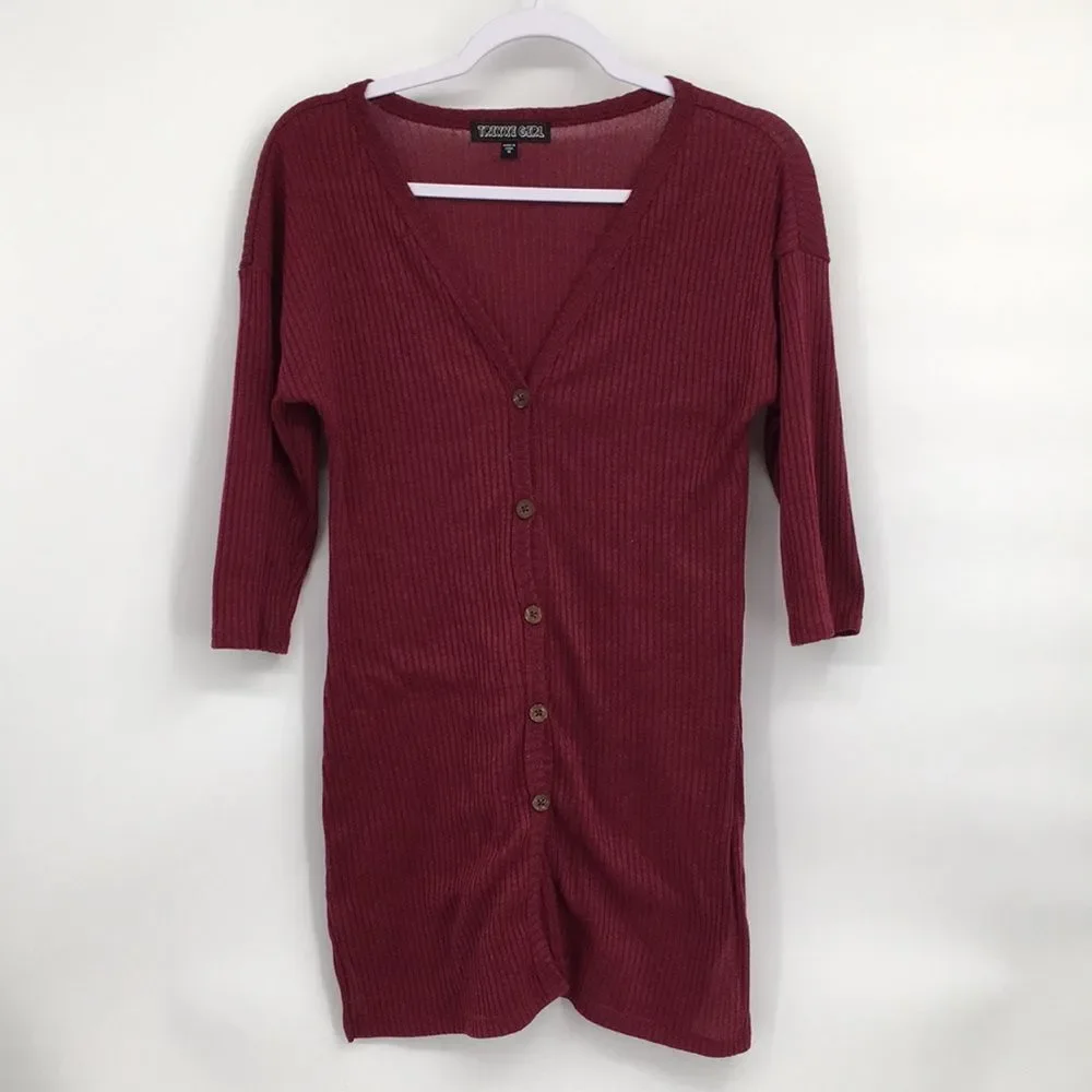 Trixxi Kids Burgundy Sweater Dress Cardigan 3/4 Sleeve Slits girls 16